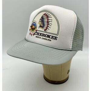 Vtg Cherokee North Carolina Gray Trucker Hat Adjustable Snapback Indian Chief